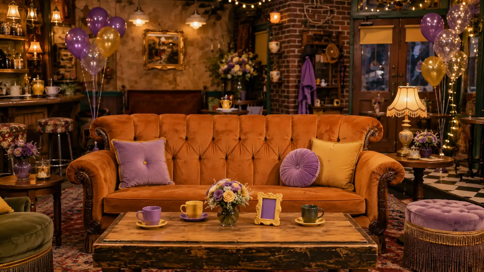 Sillón naranja en una ambientación festiva y noventosa